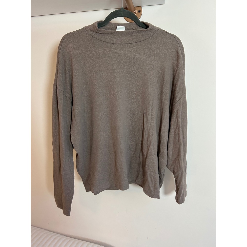 H&M Womens Mock Neck Long Sleeve Knit Top Taupe Brown Size Medium Oversized